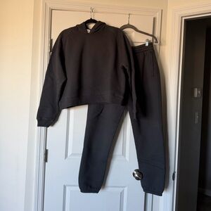 Outdoor Voices Nimbus Cotton Cropped Hoodie and Sweatpants in Gray